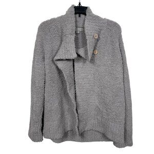 Barefoot Dreams Cozychic Cardigan Large Gray Funnel Neck Cozy